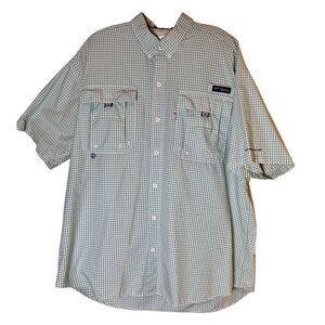 Columbia PFG Shirt Men's Green Short Sleeve Button Omni Shade Vented Fishing